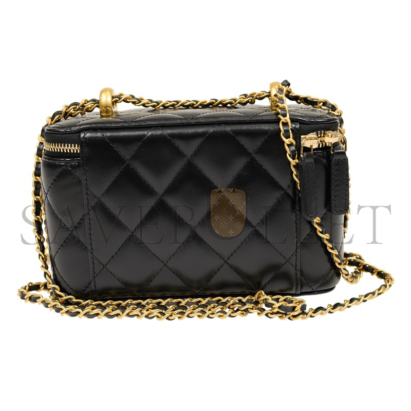 CHANEL COW LEATHER MAKEUP BAG BOX BAG CROSSBODY BAG SHOULDER BAG WOMEN'S BLACK AP3651 (16*10*8cm)